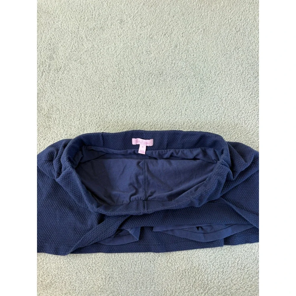 Lilly Pulitzer Madison Navy Textured Knit Skort Medium Gold Button Mini Pull On